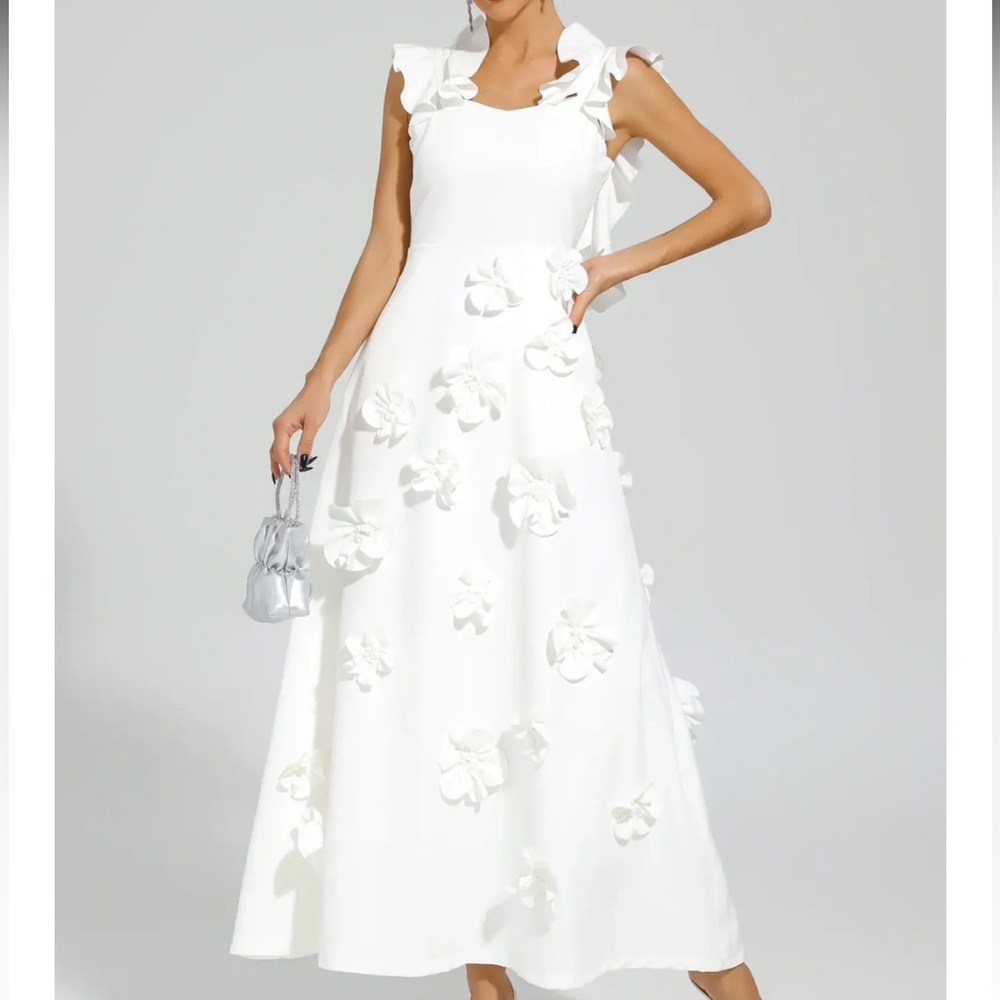 Elegant White Floral Women's Dress